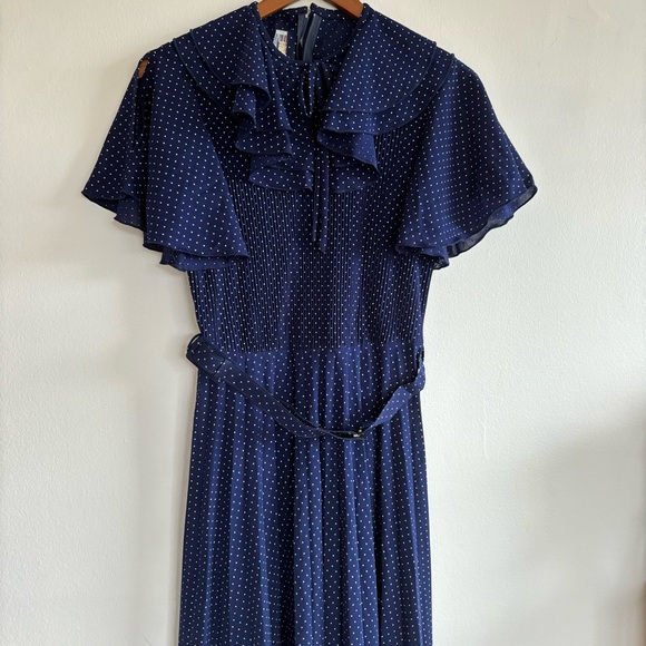 Vintage 1950s Blue Swiss Dot Swing Dress - Picture 2 of 5